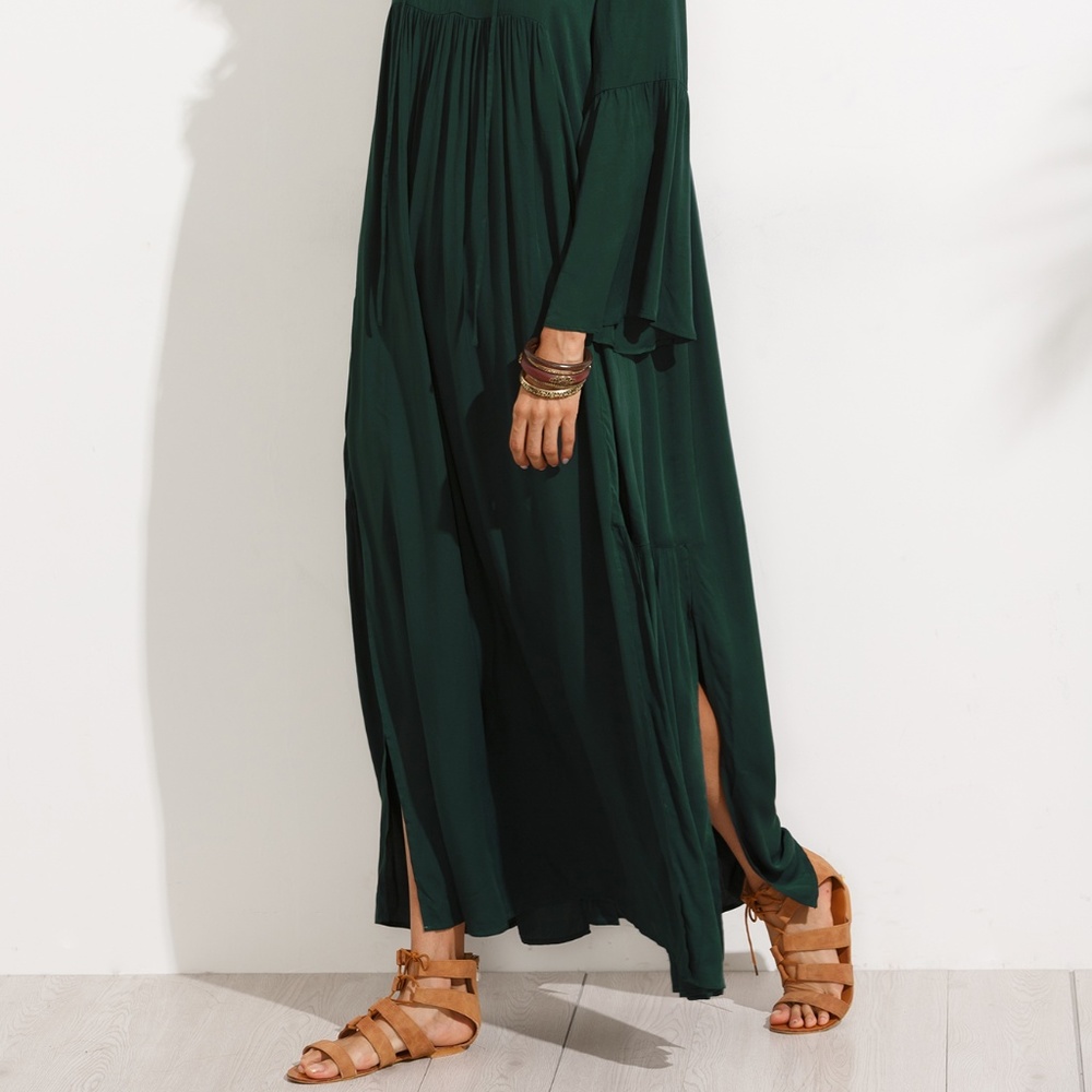 V Neck Bell Sleeve Split Maxi Dress - Picture 4 of 8